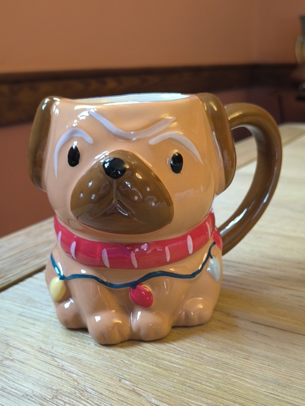 Wondershop Tan and Brown Pug Ceramic Dog Bowl with Red Collar Accent